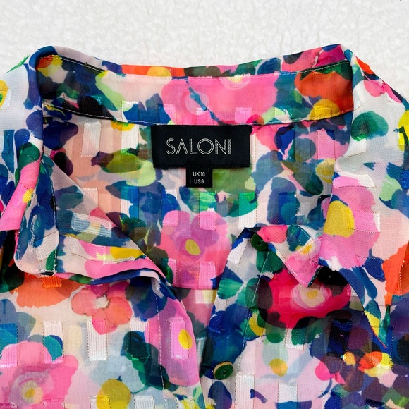 SALONI • Floral Semi-Sheer Long Sleeve Button-Down Shirt - Picture 13 of 16